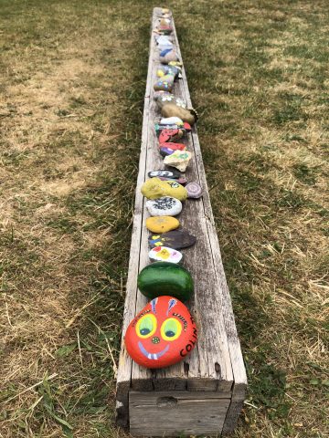 caterpillar made from painted rocks