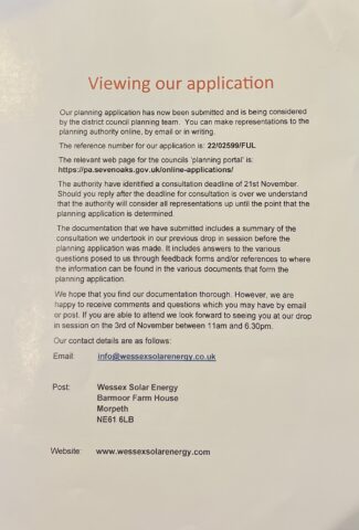 Leaflet from solar farm applicant